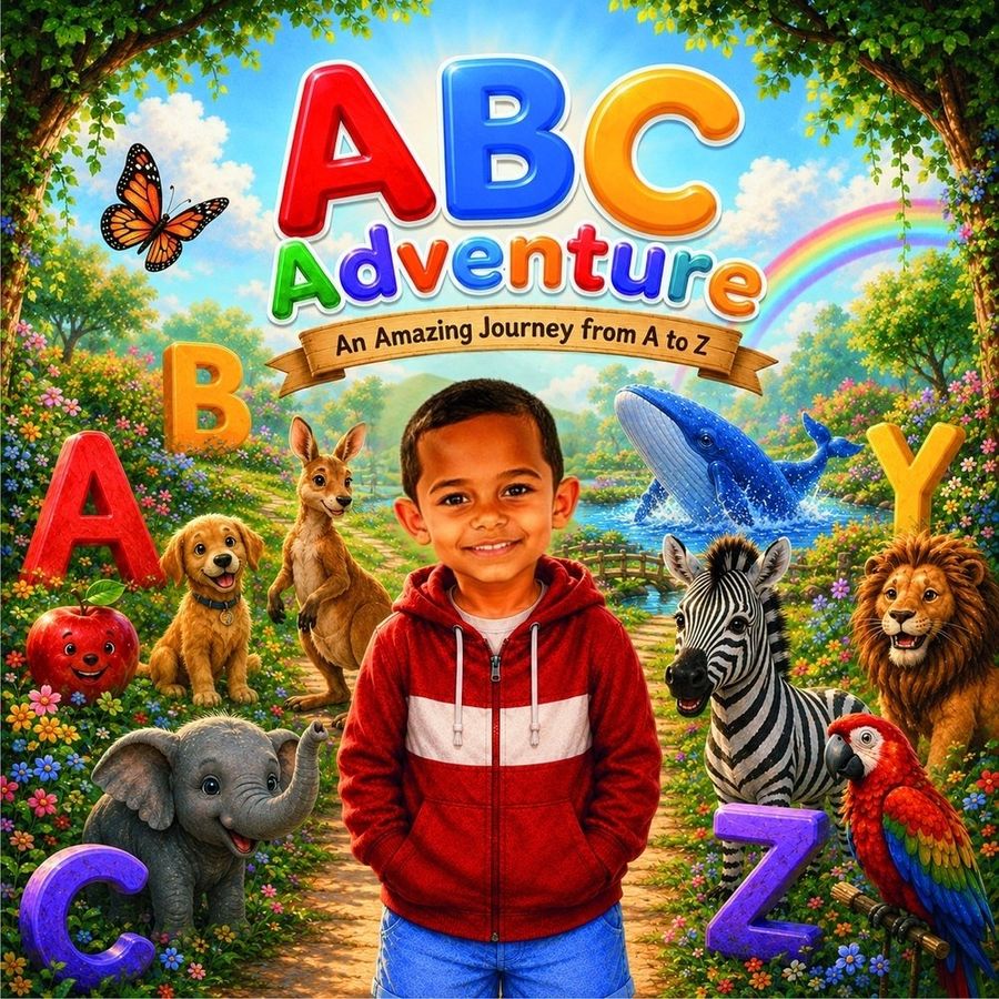 ABC Adventure personalised with Aarav's face on the cover