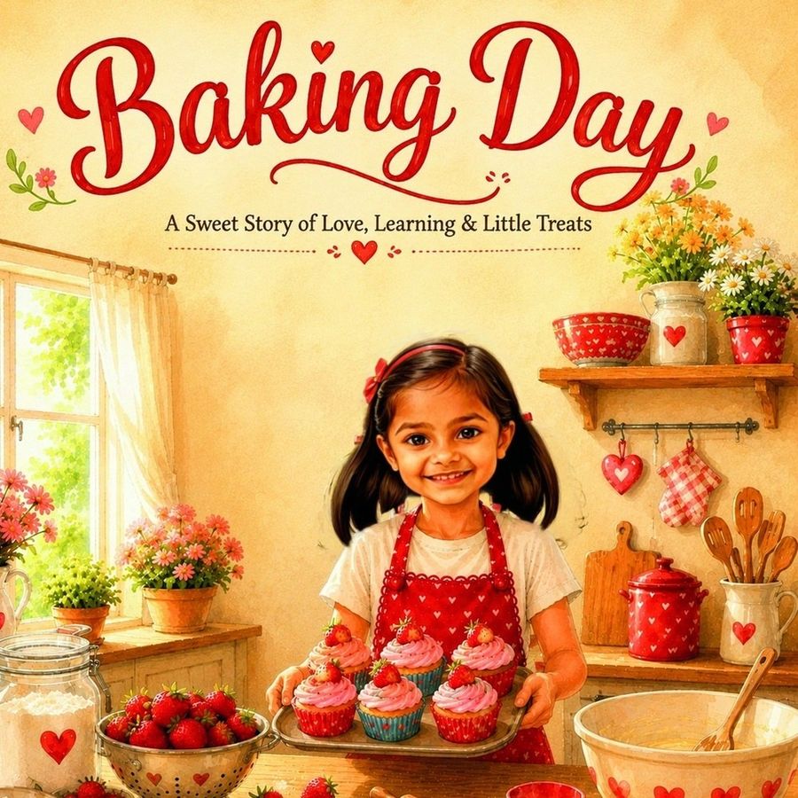 Baking Story personalised with Anaya's face on the cover