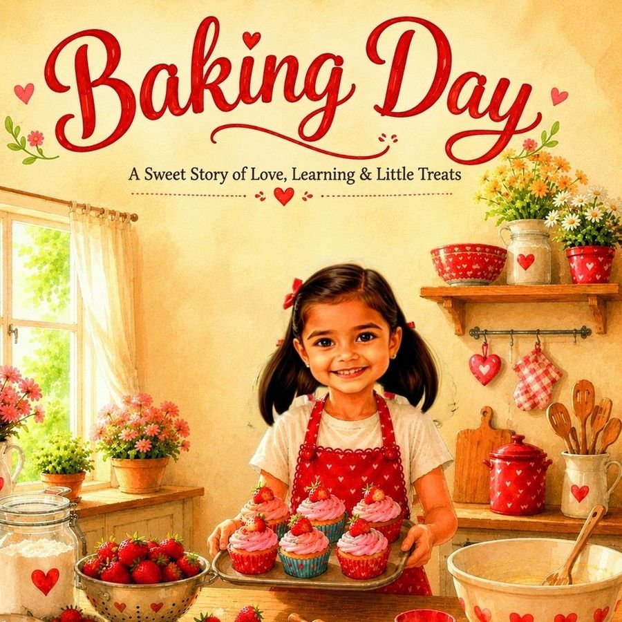 Baking Story personalised with Meera's face on the cover