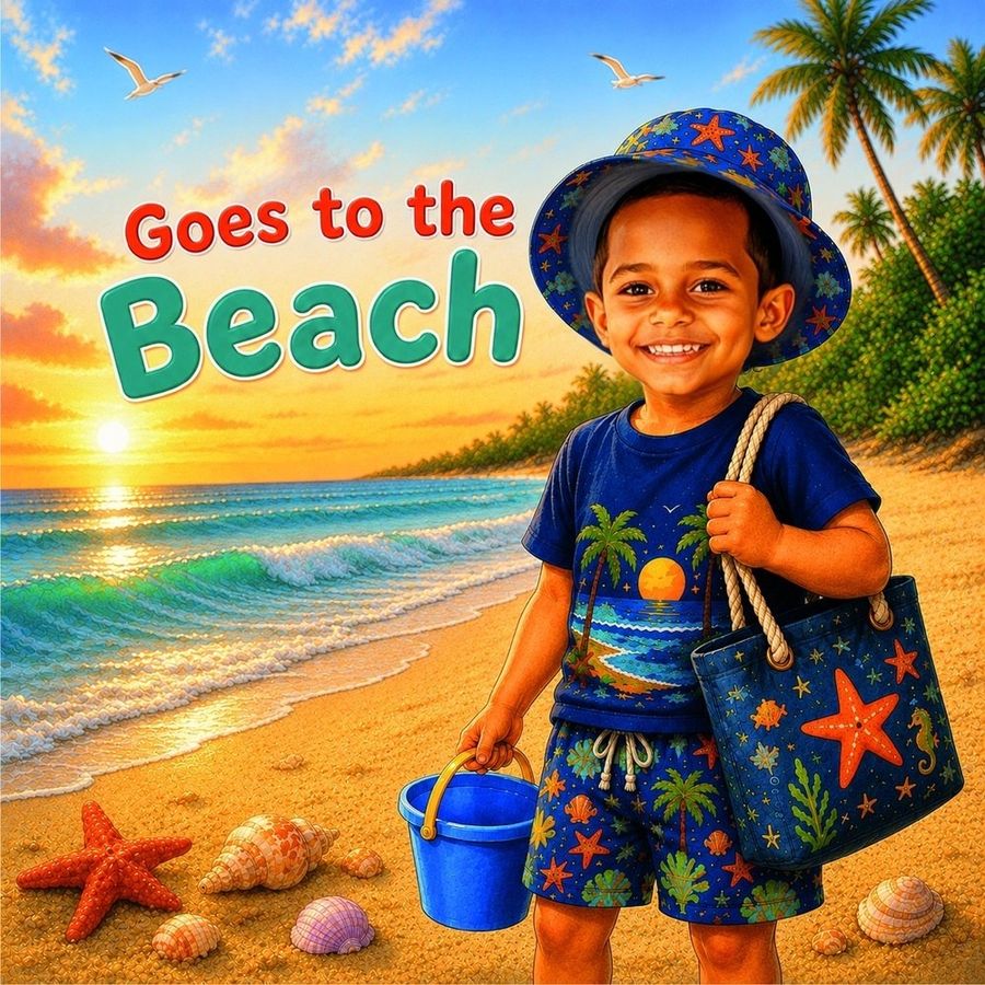 Beach Story personalised with Aarav's face on the cover