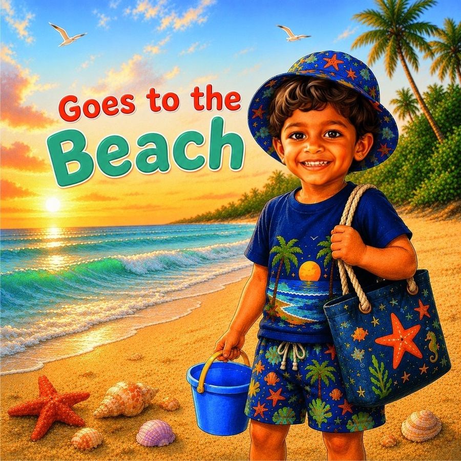 Beach Story personalised with Kabir's face on the cover