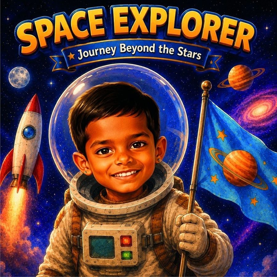 Space Explorer personalised with Vihaan's face on the cover