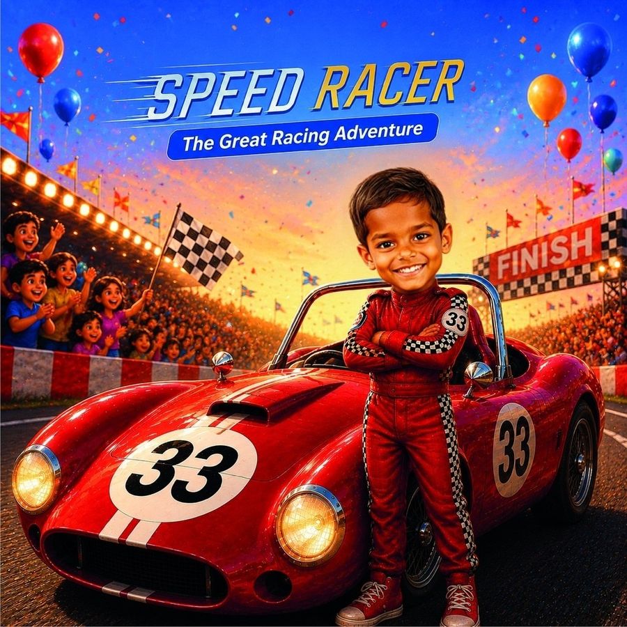 Speed Racer personalised with Vihaan's face on the cover